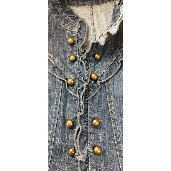 Womens Denim Vest Jean Vest Ruffled Collar Button Front Rustic Boho Size M - Picture 4 of 10